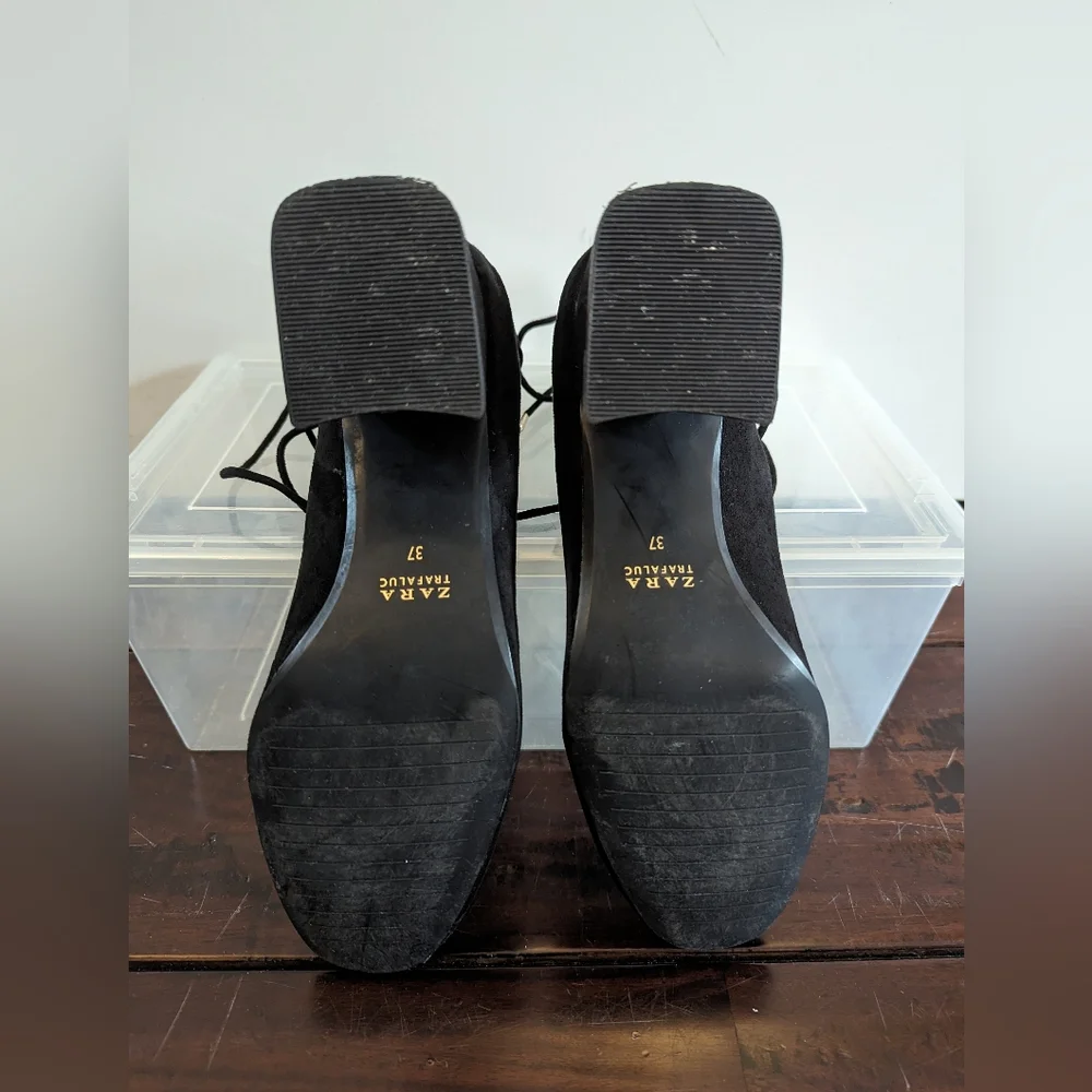 Zara Lace up Black Suede Heels - Picture 6 of 9